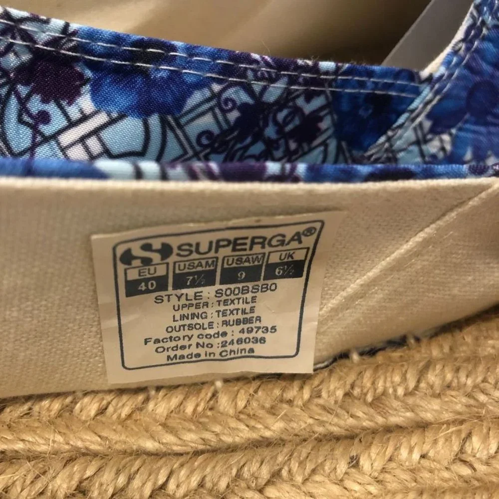 SUPERGA Espadrilles Blue Flats Floral Size 9 Womens Summer Beach Vacation Cute